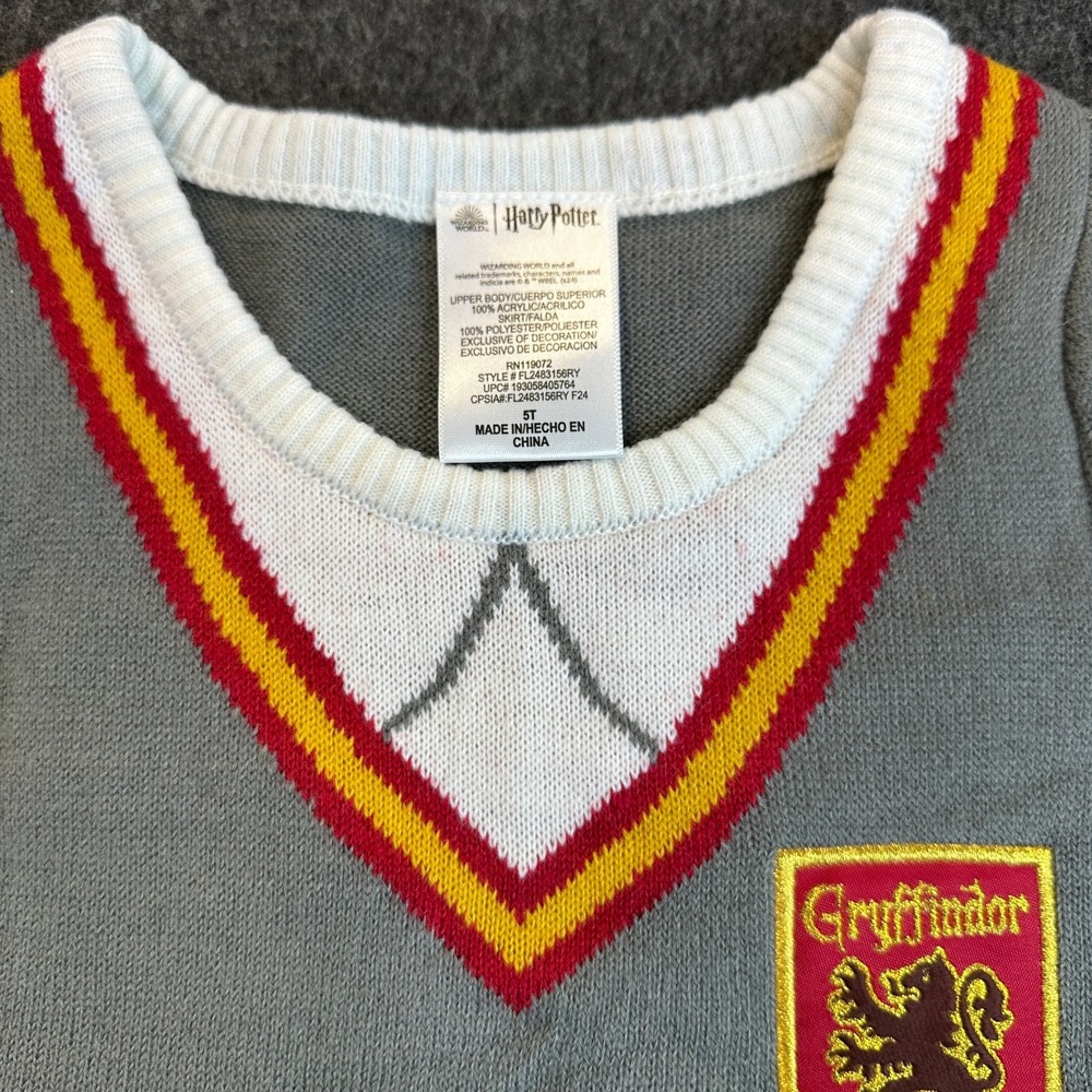 Harry Potter Sweater Dress Girls Size 5T Gryffindor Tutu Cosplay Uniform Costume - Picture 9 of 16